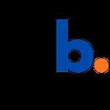 Blue letter b logo with orange dot on black background