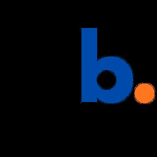 Bing logo featuring a blue lowercase b and orange dot on black background